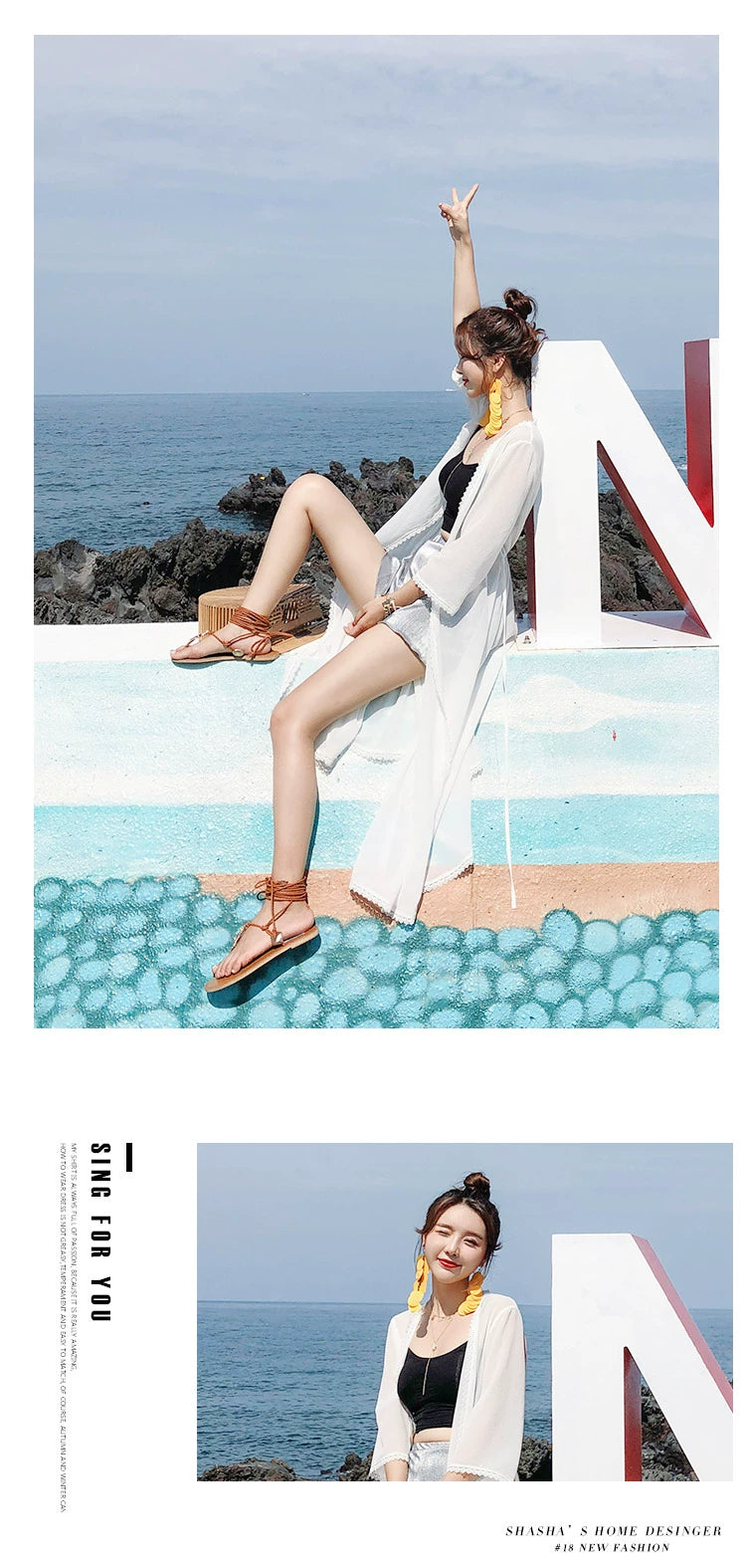 Beautiful Vacation Long Pleating Beach Shawl Cardigan