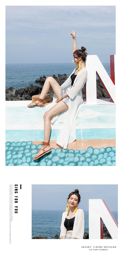 Beautiful Vacation Long Pleating Beach Shawl Cardigan