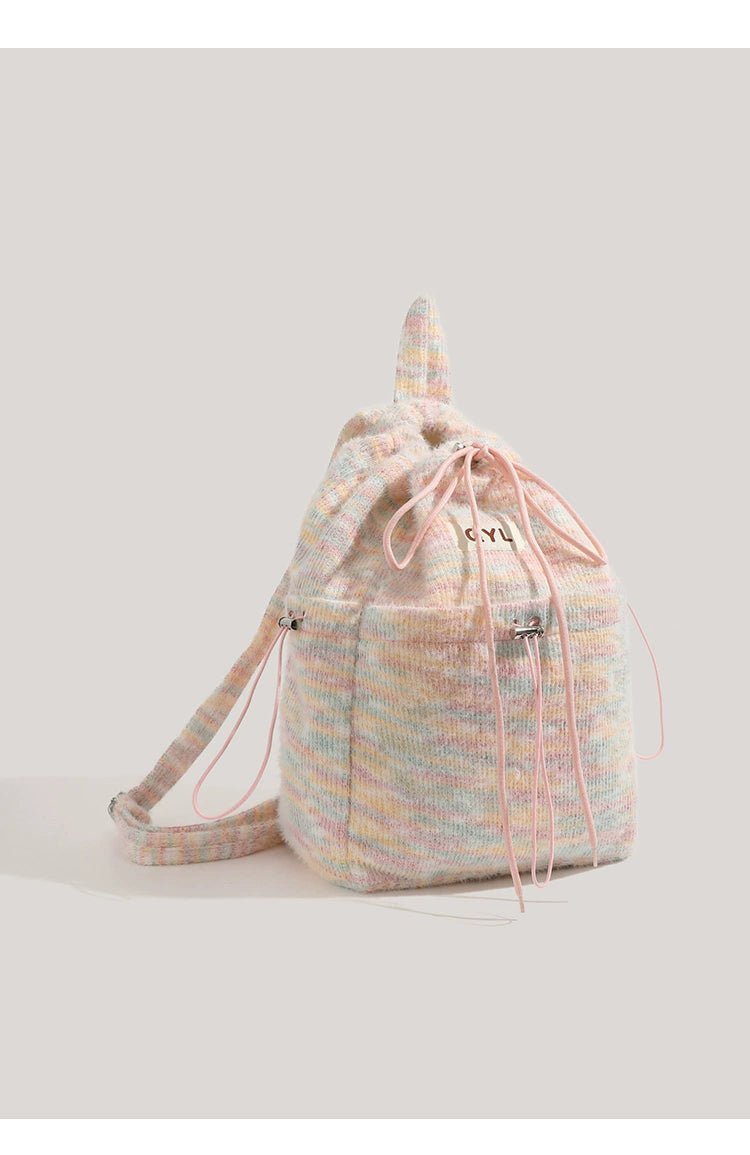Miearvl Kgds Y2g Millennium Pink Rainbow Backpack 2023 New Large Capacity Woolen Tote Bag