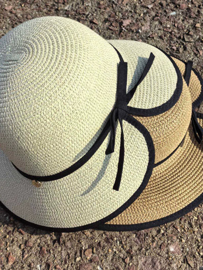 Hepburn Style Raffia Hat Women's Summer Big Brim Vacation Beach Hat Split Bows Travel Fashion Sun Hat Tide
