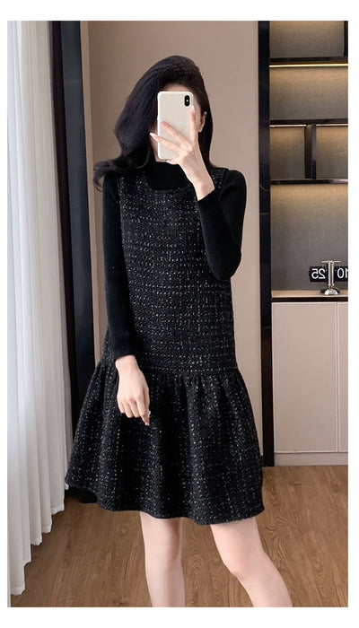 Woolen One piece Dress Women clothing Plus size Fat Mm2024 Autumn and Winter New Age-Reducing High end Western Style Fashion Woolen Vest Dress