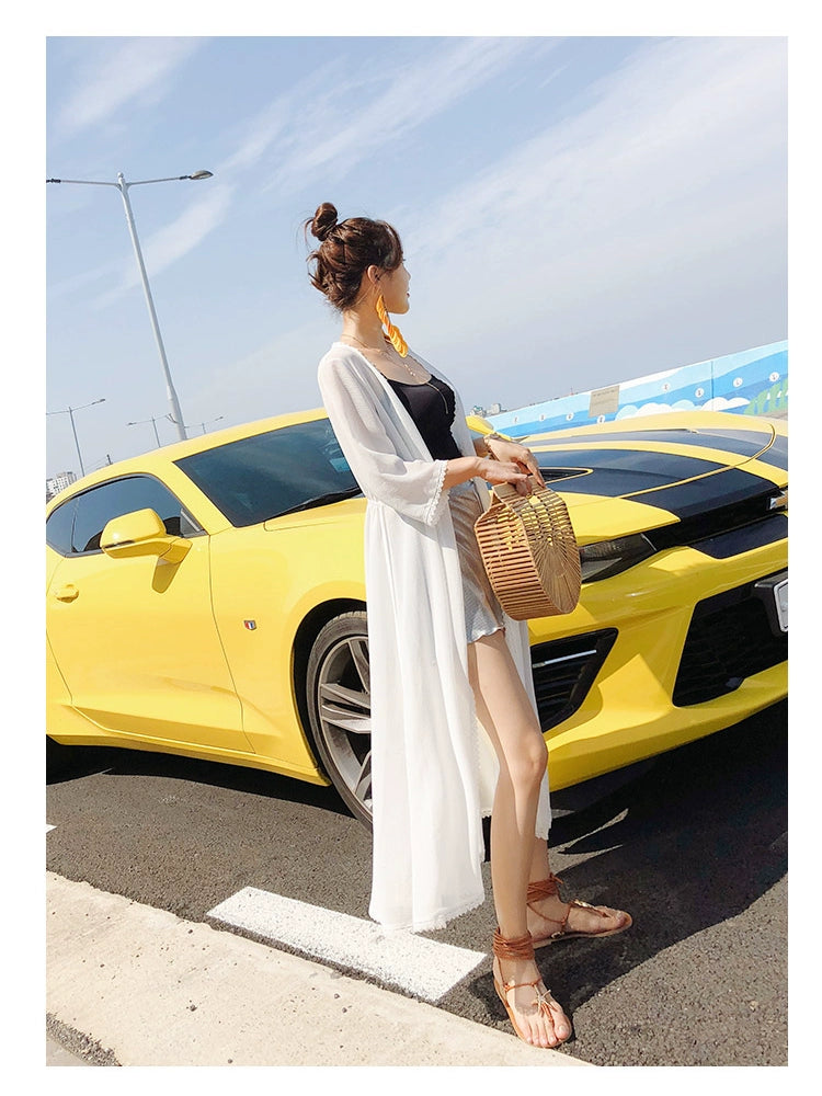 Beautiful Vacation Long Pleating Beach Shawl Cardigan