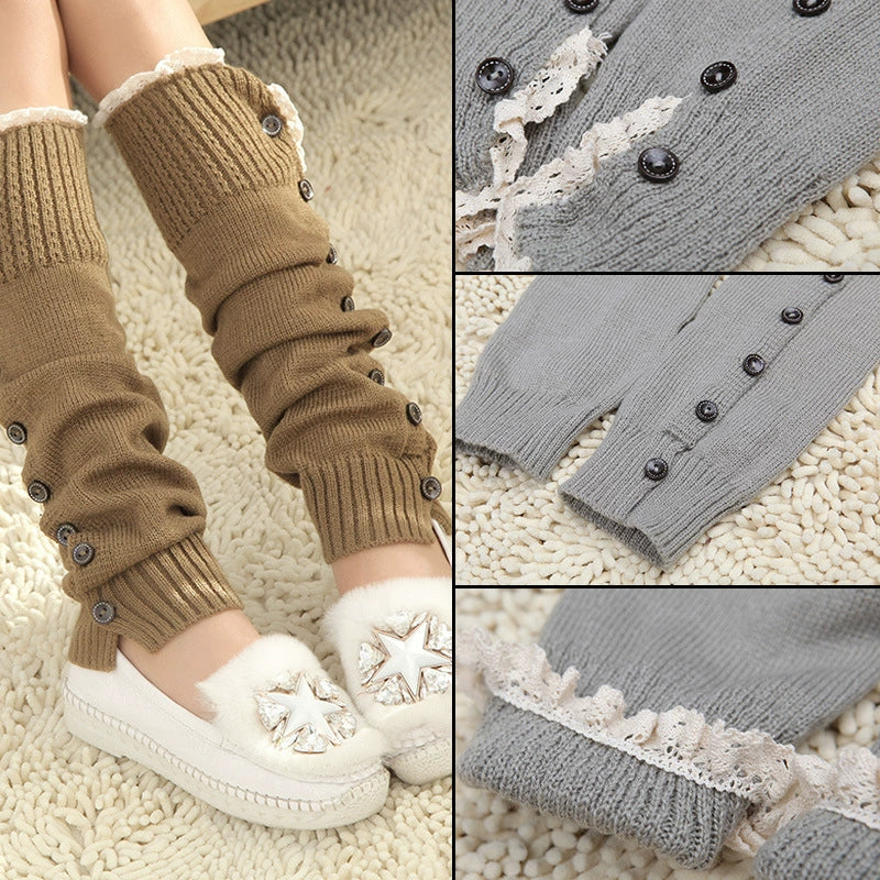 Women's Lolita Autumn Japanese-Style Wool Button Socks