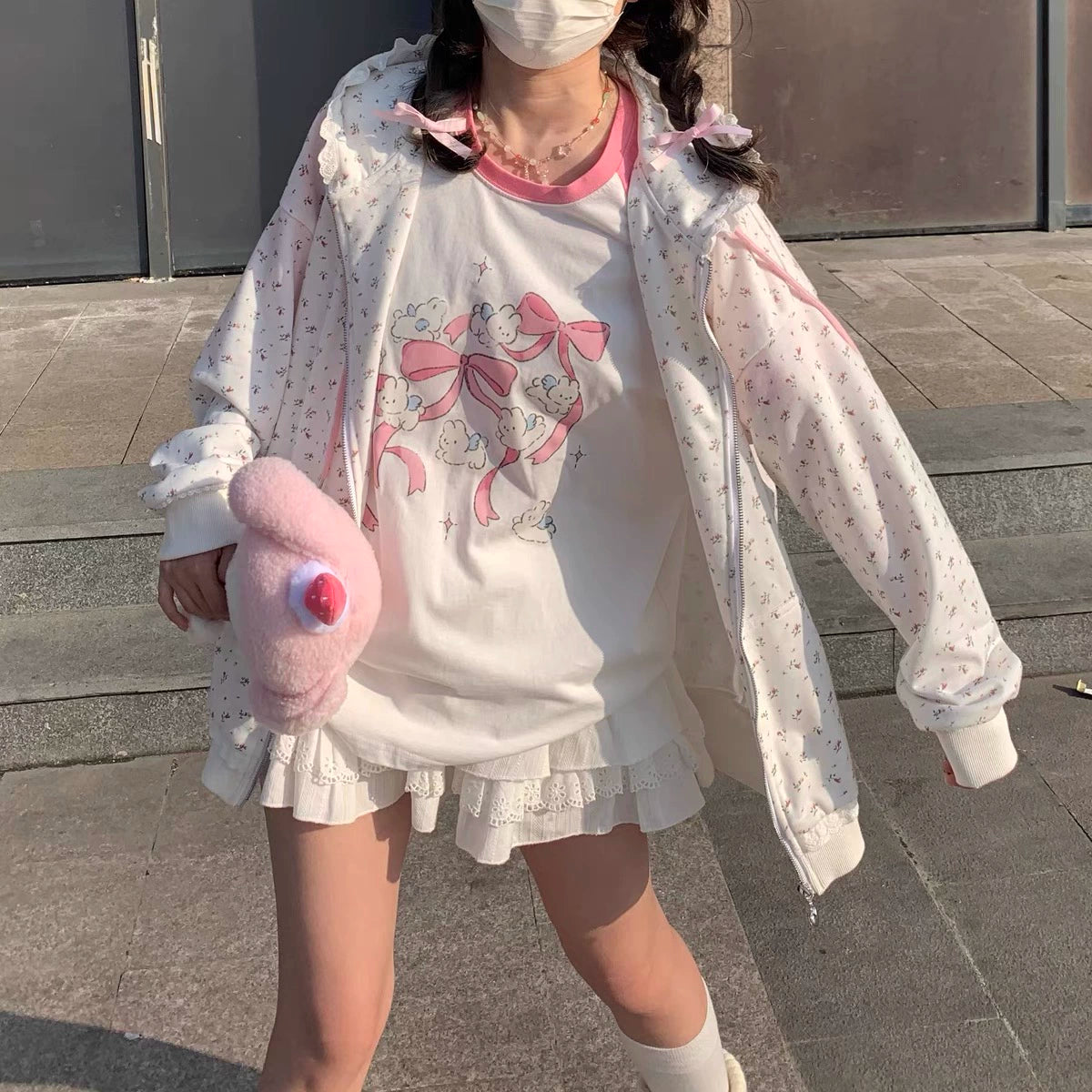 Sub-Culture Y2g Millennium Japanese Style Soft Girl Two-Dimensional Small Floral Cat Embroidered Hoodie Female Fall Winter Coat