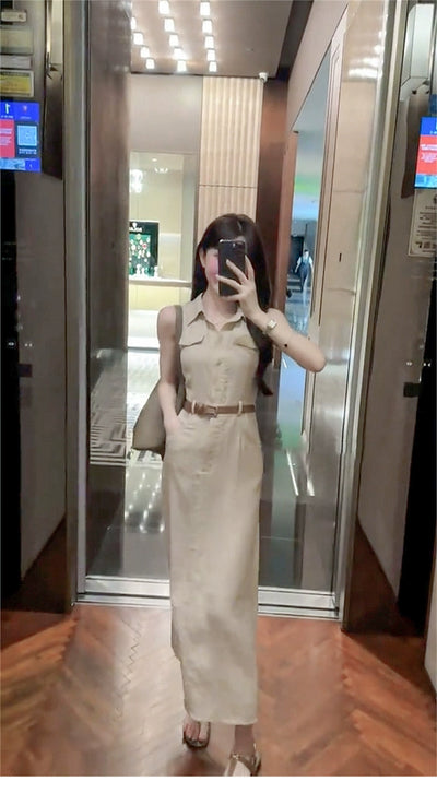 Women's French Waist Summer Dress Sleeveless Shirt