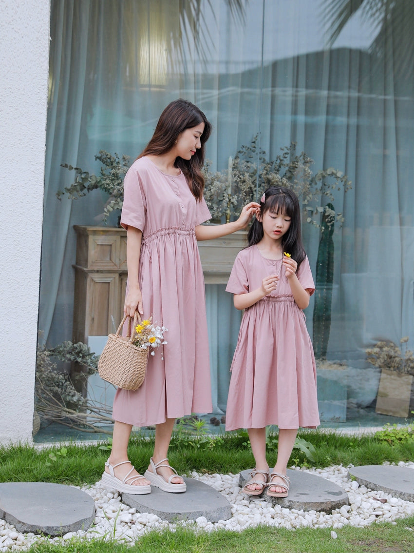 Yijiang/2025 Summer Clothing New Arrival Original Mother-Daughter Matching Outfit/Japanese Style Pink Vacation Style Parent-Child Clothing Pure Cotton Dress Thin