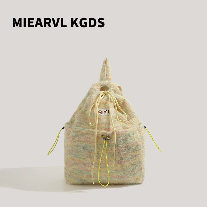 Miearvl Kgds Y2g Millennium Pink Rainbow Backpack 2023 New Large Capacity Woolen Tote Bag