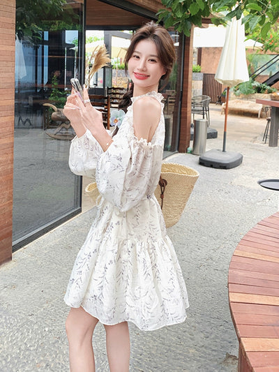 Strapless Dress Covering Belly Thin French Fairy Halterneck