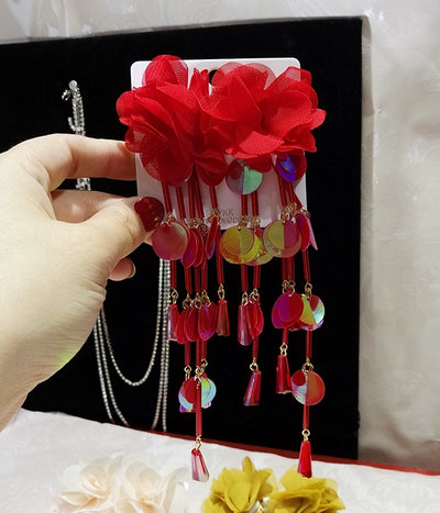 Long European and American Exaggerated Tassel Thin-Looking Earrings Flowers