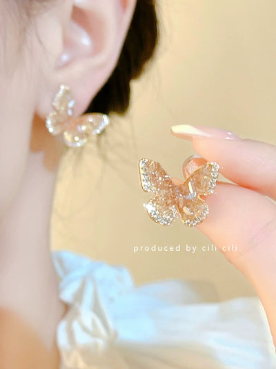 Niche Style Crystal Butterfly Vacation Style Mosquito Coil Ear Clip