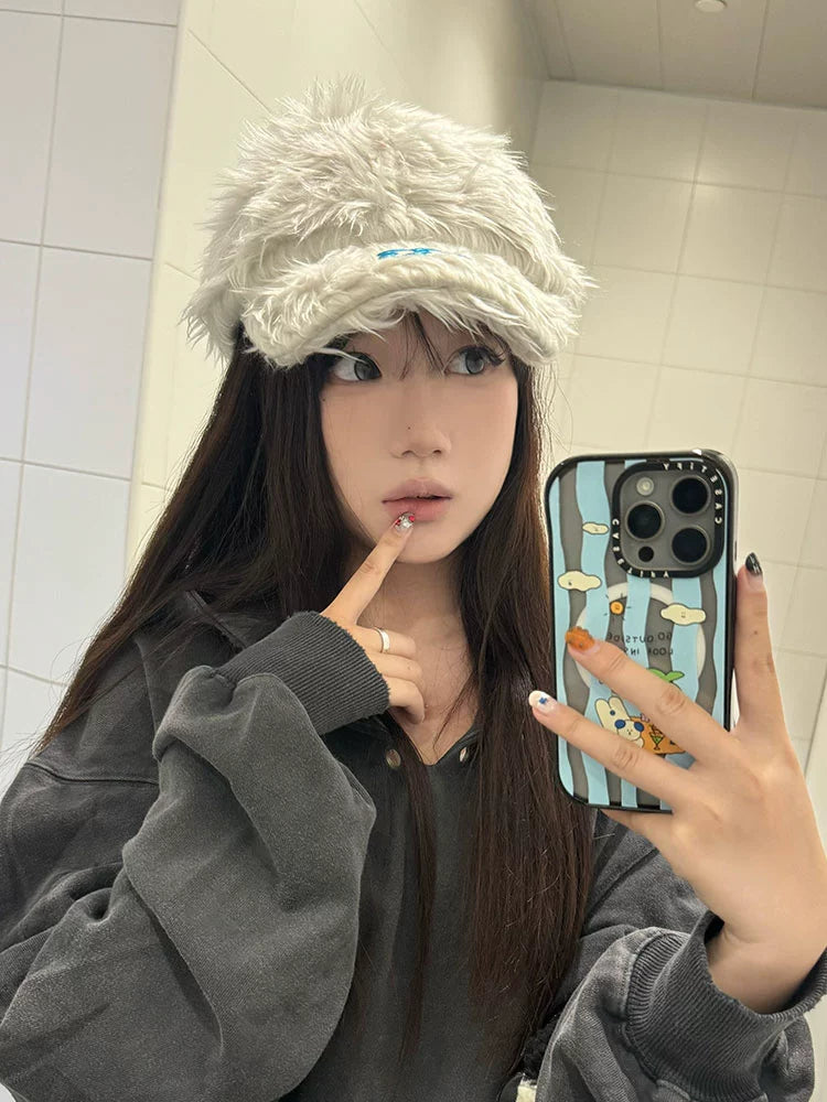 2024 K-style Ins Style 777 Color Embroider Plush Peaked Cap Female Street Baseball Cap Y2g Sexy Trendy