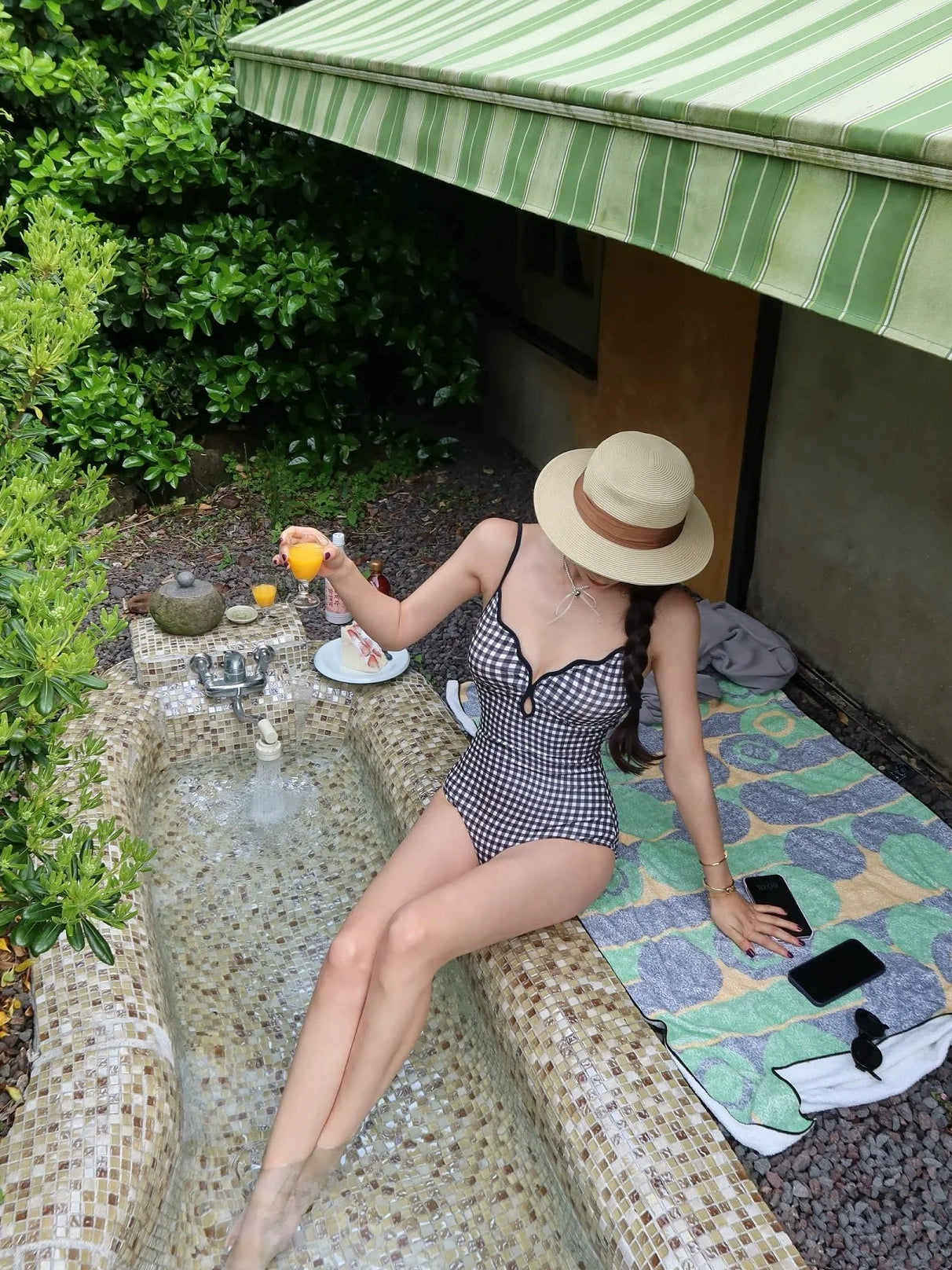 Thailand Gingham Fresh Niche Style Triangle One-Piece Swimsuit