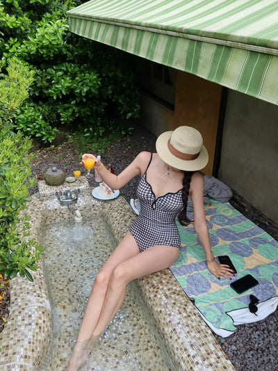Thailand Gingham Fresh Niche Style Triangle One-Piece Swimsuit