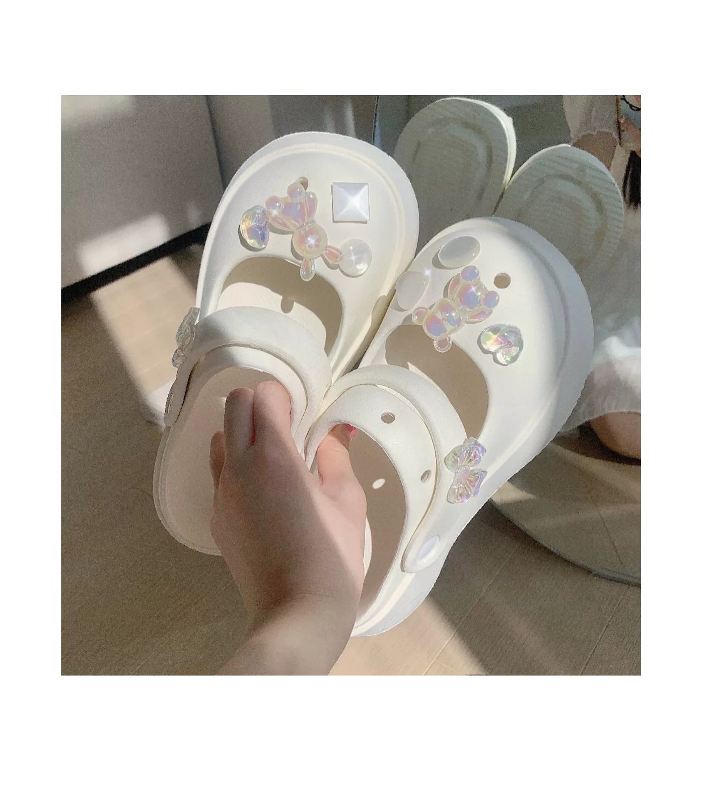 Thin Strip Sweet Rhinestone Mary Jane Sandals Fairy Style Fashion Summer Outwear Holiday Sandals Hole Shoes