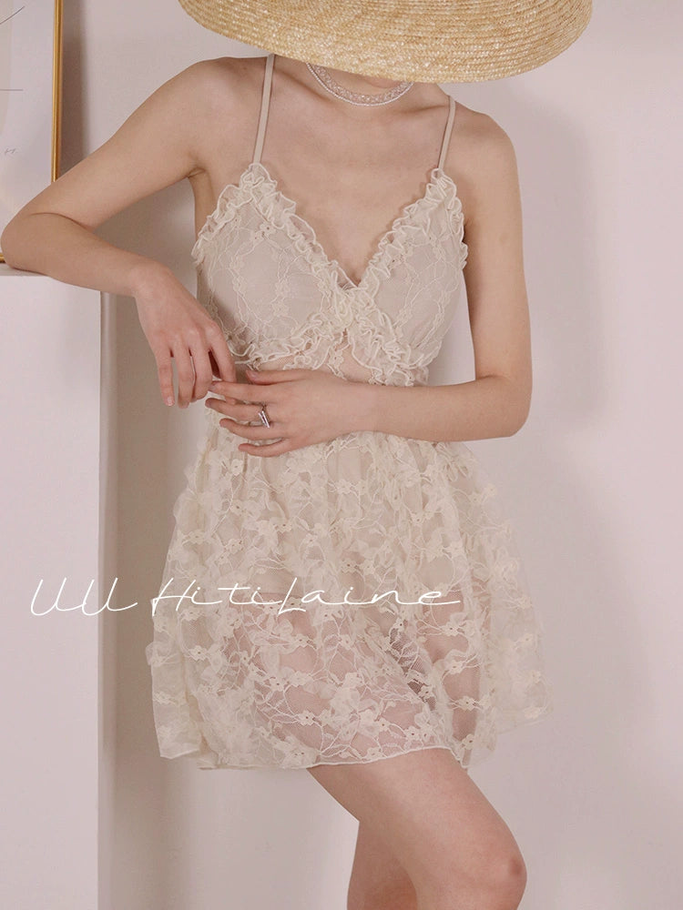 Customized Retro French Elegant Open Back Swimsuit Dress