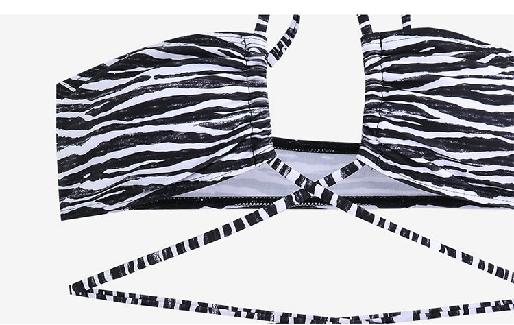 Swimsuit for Women 2025 New Sexy Ins Zebra Stripes Bikini Separates Three-Point Small Chest Vacation Hot Spring