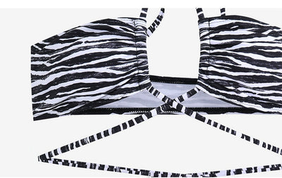 Swimsuit for Women 2025 New Sexy Ins Zebra Stripes Bikini Separates Three-Point Small Chest Vacation Hot Spring