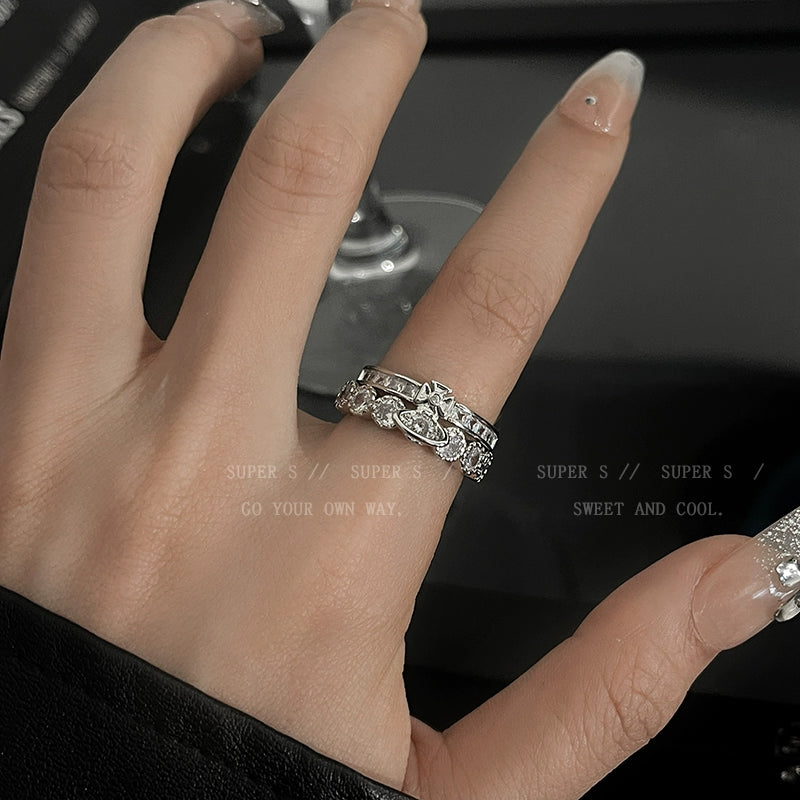 Super Flash Queen Mother Earth Planet Double-Layer Ring Female Twin Switchable Index Finger Ring Accessible Luxury Classy Simple Bracelet Couple's Ring