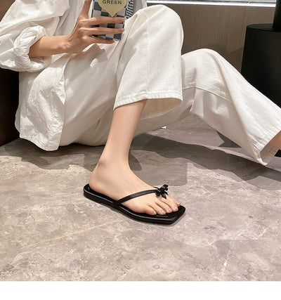 Flip Toe Flats Vacation Style Slippers Outwear Bows