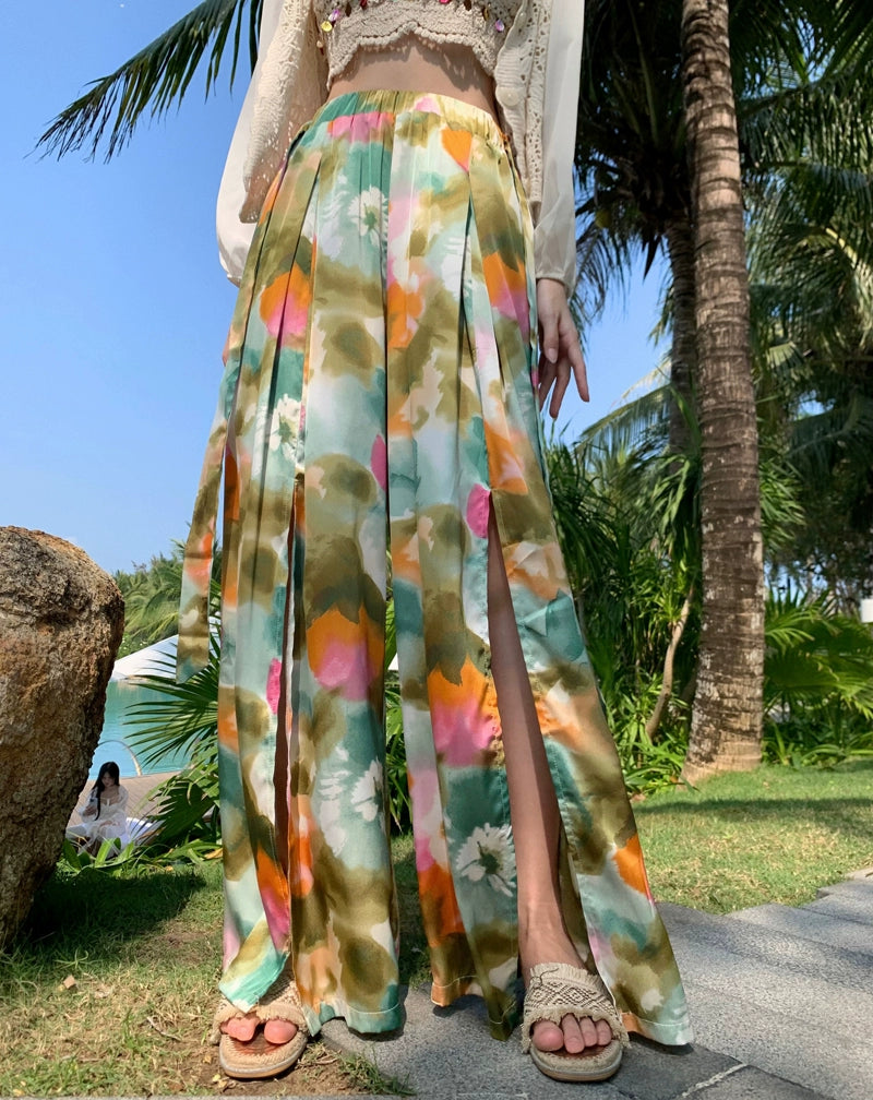 Ethnic Style Seaside Vacation Style Chiffon Loose Pants Suit + with Chest Pad Bikini Top + Sun-Protective Clothing Small Coat