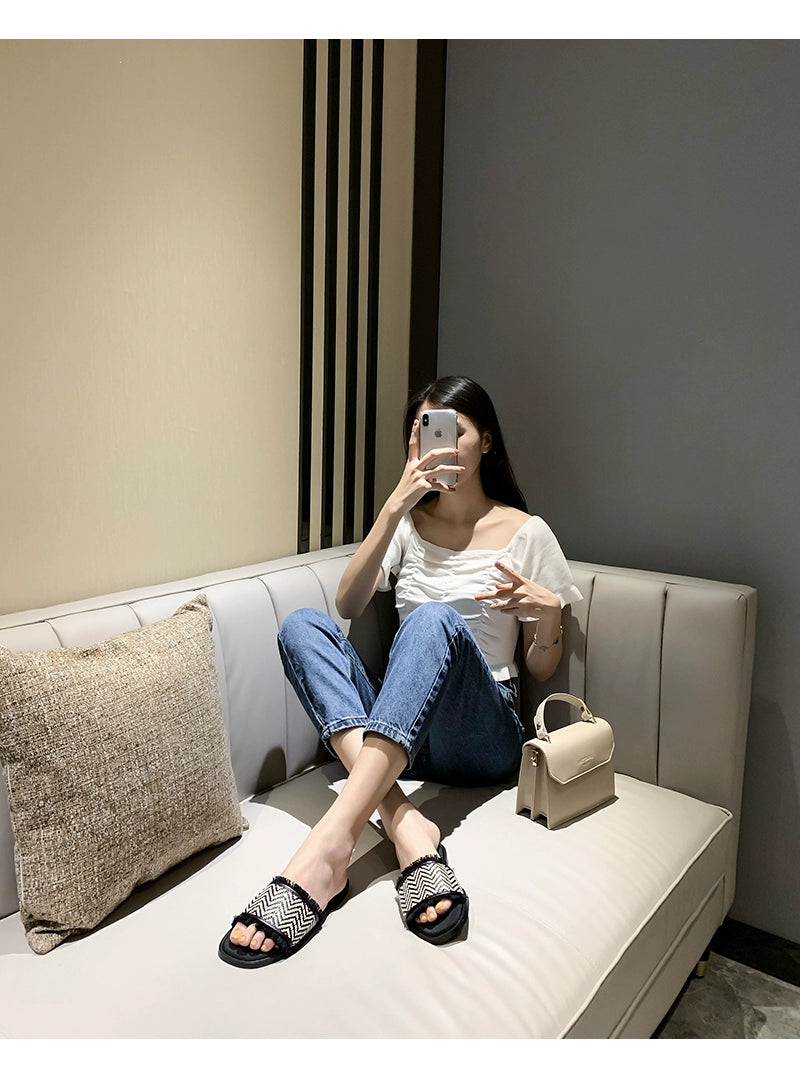 Summer Fashion Casual Flat Woven Tassel Sandals