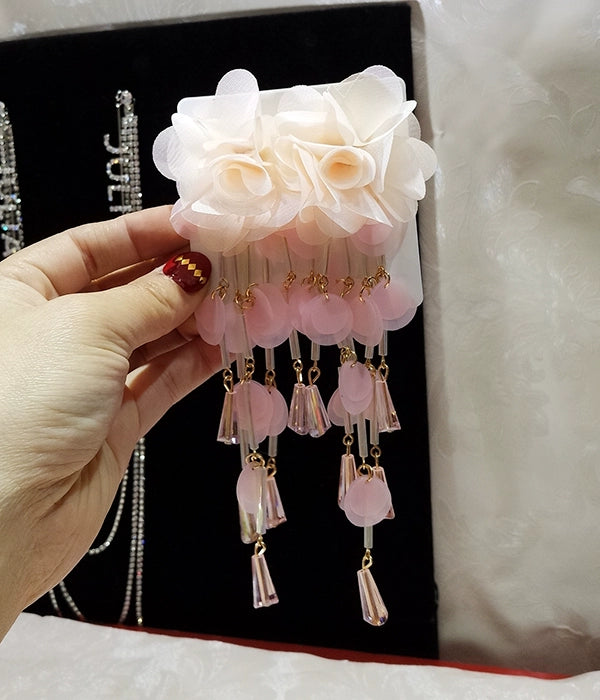 Long European and American Exaggerated Tassel Thin-Looking Earrings Flowers