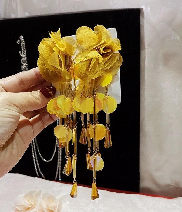 Long European and American Exaggerated Tassel Thin-Looking Earrings Flowers