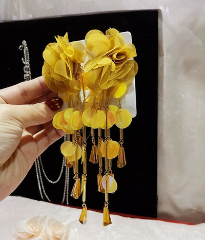 Long European and American Exaggerated Tassel Thin-Looking Earrings Flowers