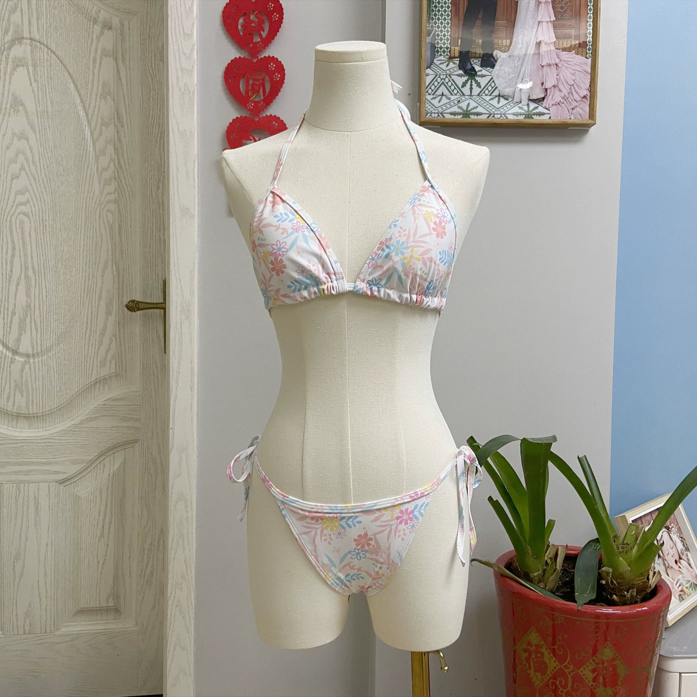 Print Tube Top Bikini Strap Three-Point Bikini Surfing Swimsuit Female Sexy Sanya Vacation Swimwear