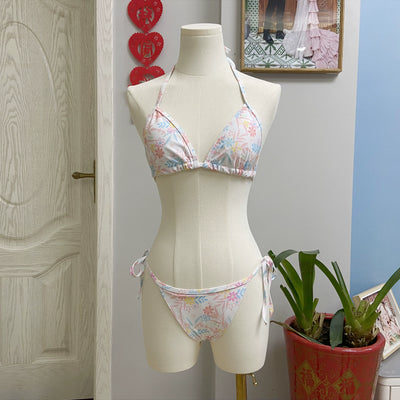Print Tube Top Bikini Strap Three-Point Bikini Surfing Swimsuit Female Sexy Sanya Vacation Swimwear