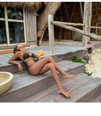 Fashion Ins Swimsuit Women's Summer Vacation Small Size Sexy Three-Point Bikini Separates Shoelace Strap Hot Spring Swimsuit