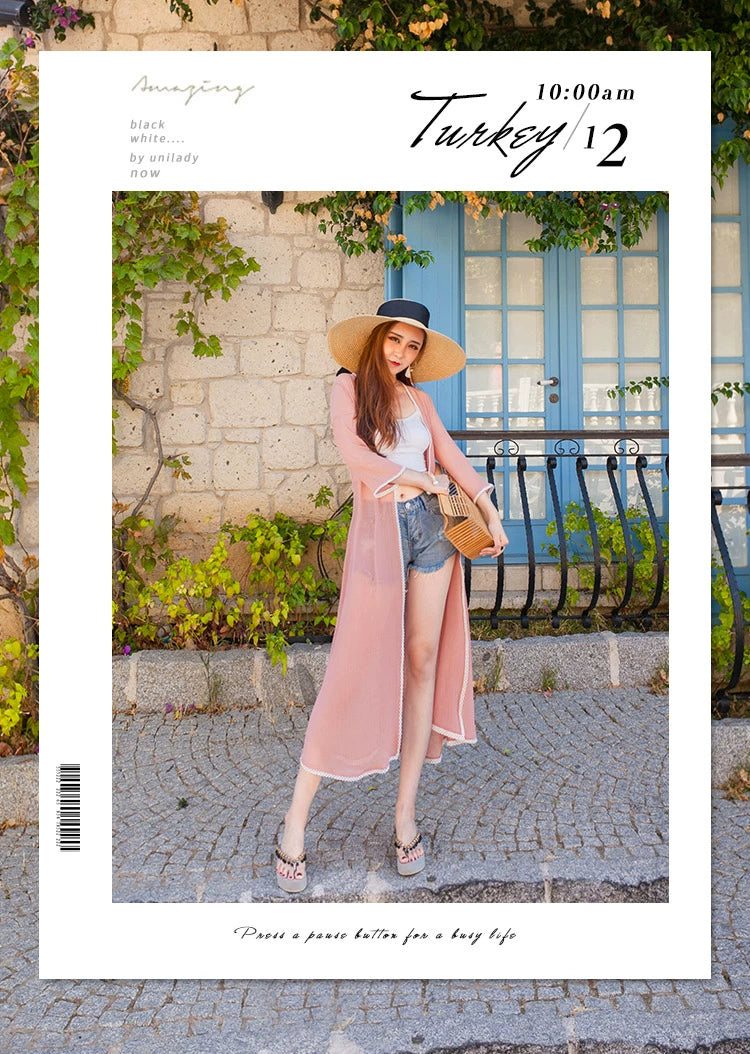 Beautiful Vacation Long Pleating Beach Shawl Cardigan