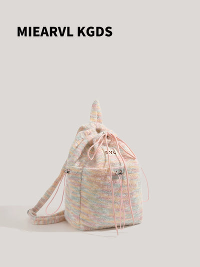 Miearvl Kgds Y2g Millennium Pink Rainbow Backpack 2023 New Large Capacity Woolen Tote Bag