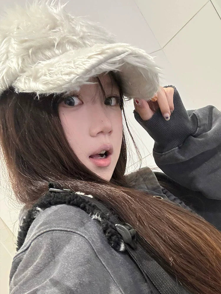2024 K-style Ins Style 777 Color Embroider Plush Peaked Cap Female Street Baseball Cap Y2g Sexy Trendy