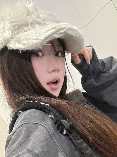 2024 K-style Ins Style 777 Color Embroider Plush Peaked Cap Female Street Baseball Cap Y2g Sexy Trendy
