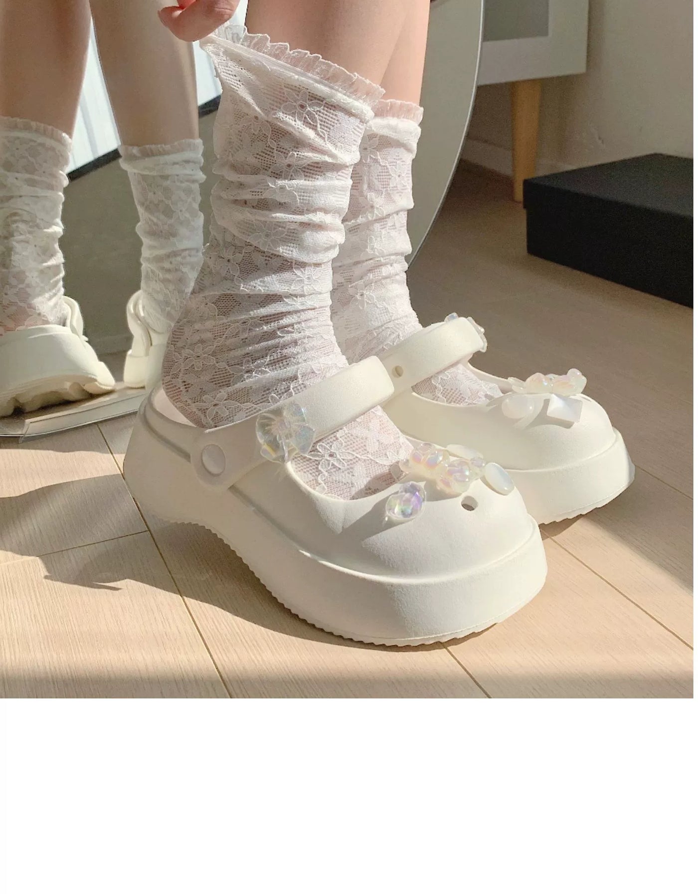 Thin Strip Sweet Rhinestone Mary Jane Sandals Fairy Style Fashion Summer Outwear Holiday Sandals Hole Shoes