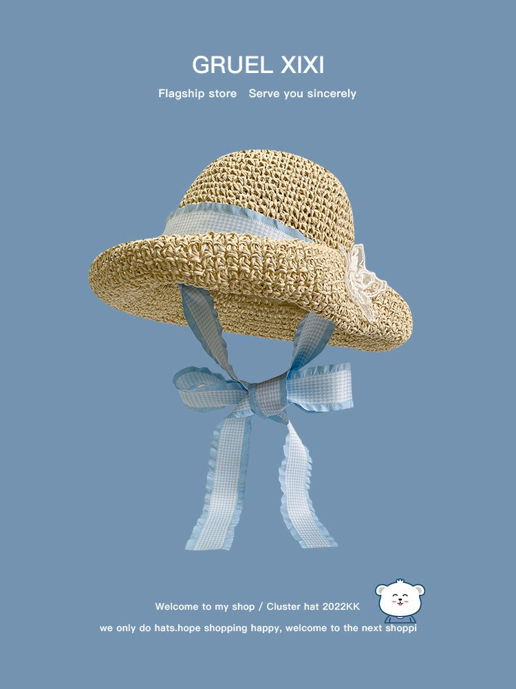 Korean Style Small Flower Women's Seaside Beach Bow Straw Hat