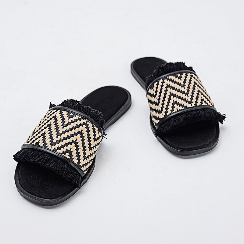Summer Fashion Casual Flat Woven Tassel Sandals