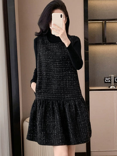 Woolen One piece Dress Women clothing Plus size Fat Mm2024 Autumn and Winter New Age-Reducing High end Western Style Fashion Woolen Vest Dress