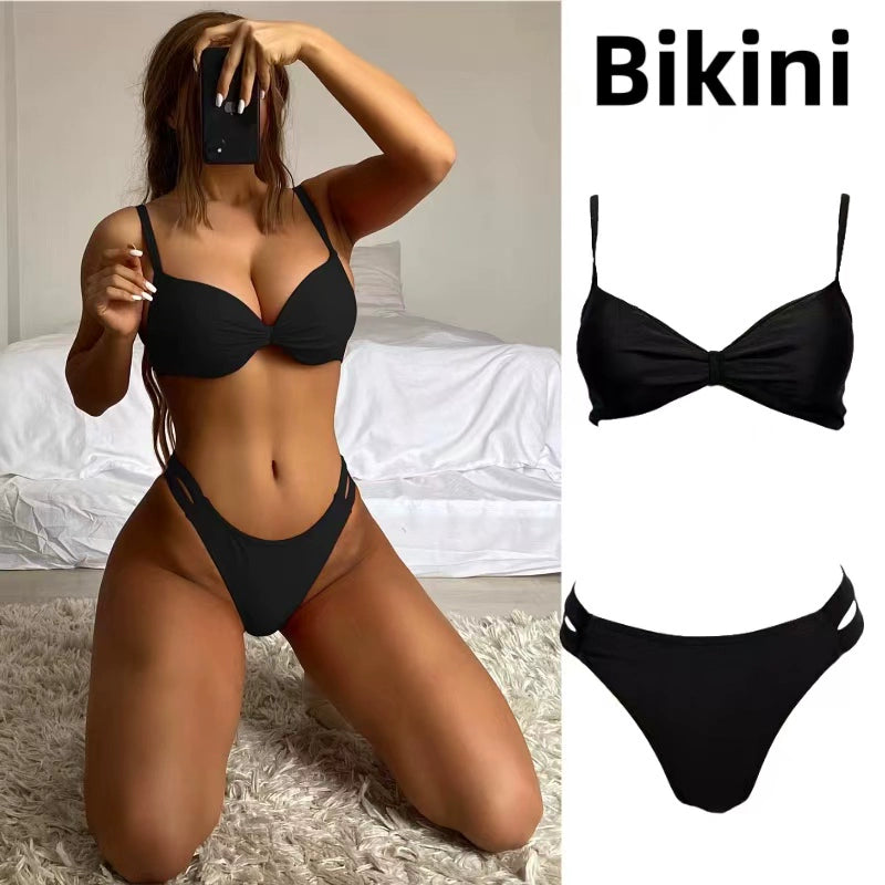 Amber Foreign Trade Original Garment Advanced Black Sexy Two-Piece Swimsuit Hot Spring Vacation Fashion Bikinis Fairy Style With Chest Pad