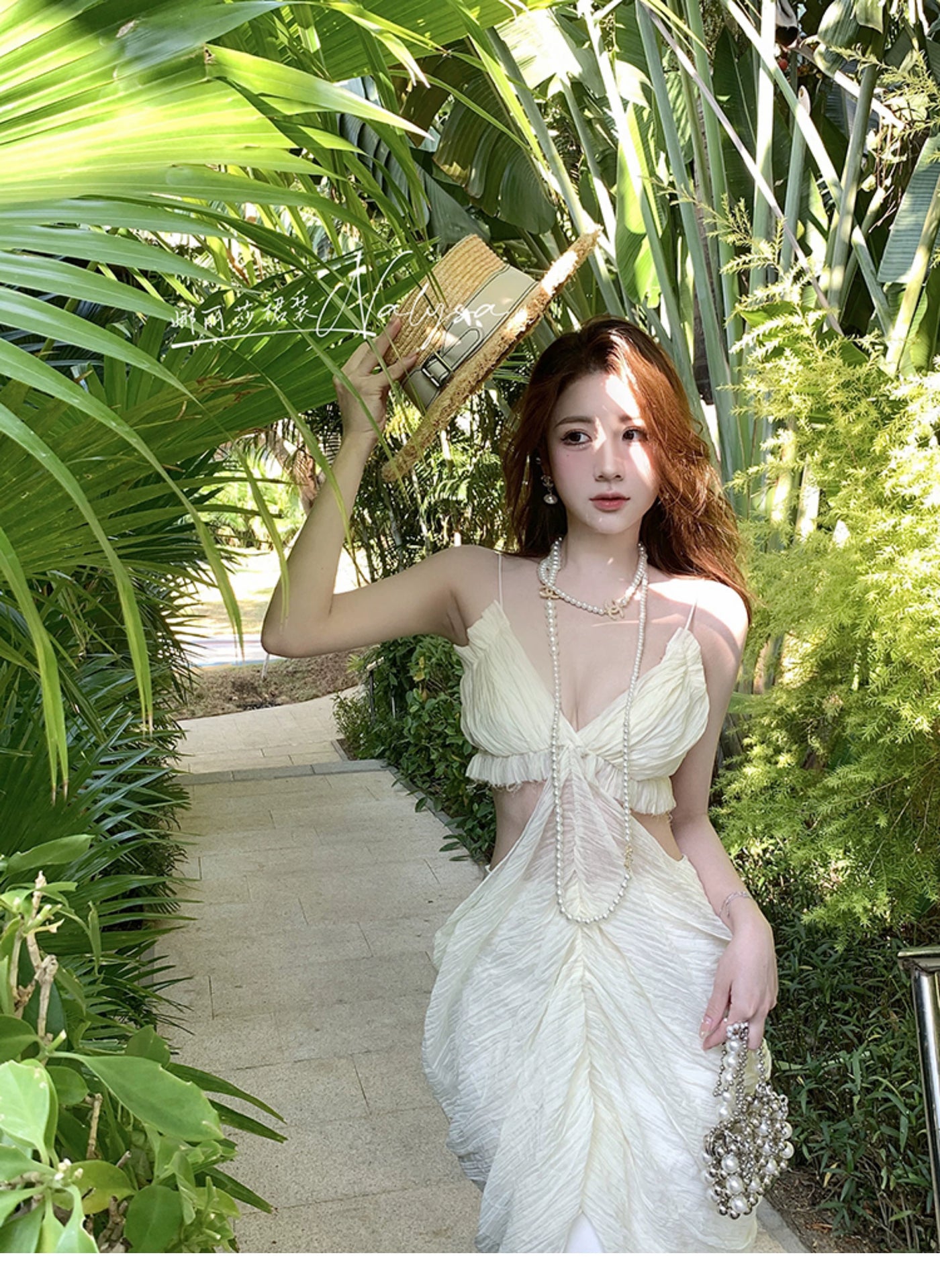 Elegant Ladies Seaside Holiday Midriff Outfit Dress Dress