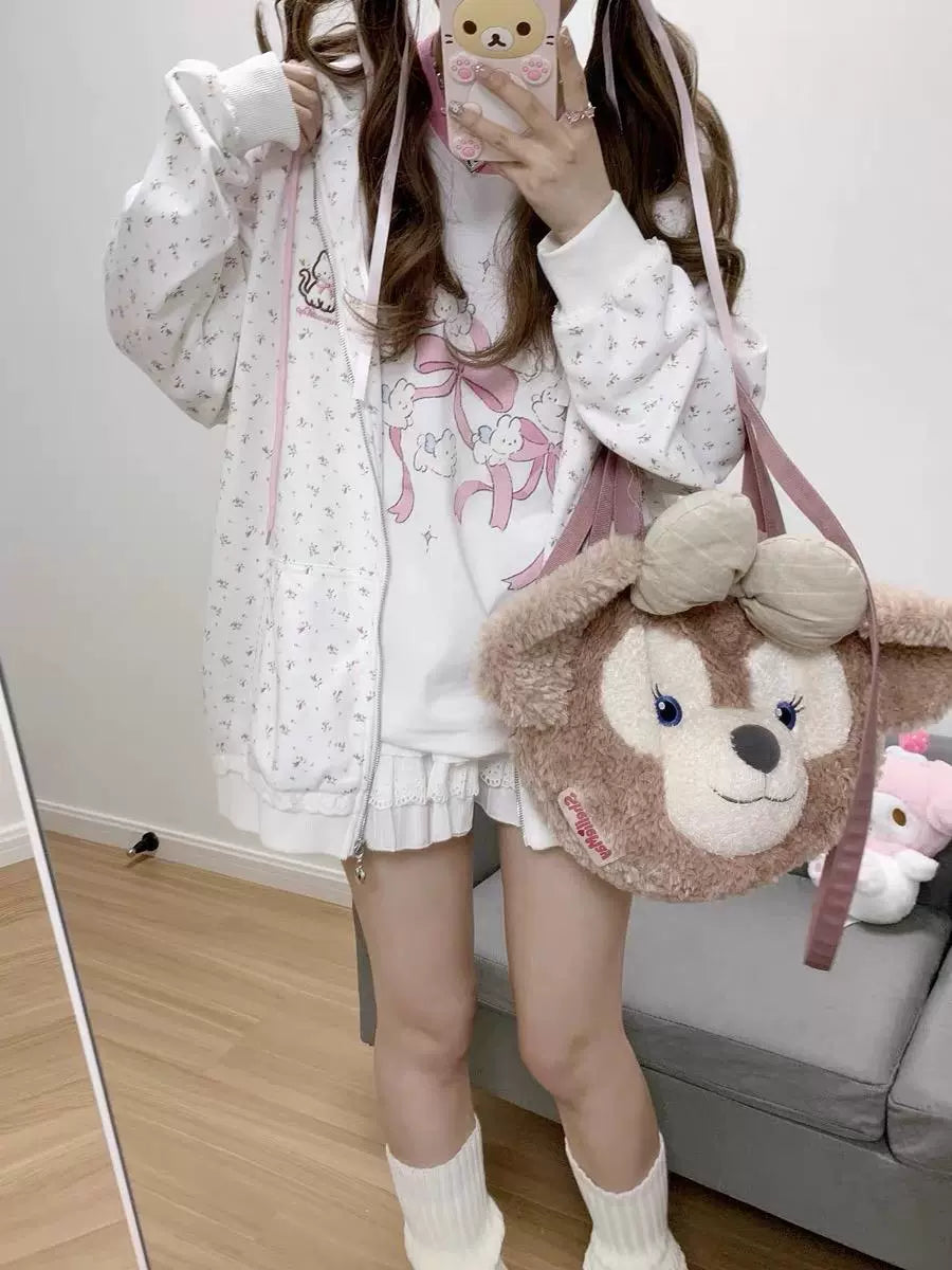 Sub-Culture Y2g Millennium Japanese Style Soft Girl Two-Dimensional Small Floral Cat Embroidered Hoodie Female Fall Winter Coat