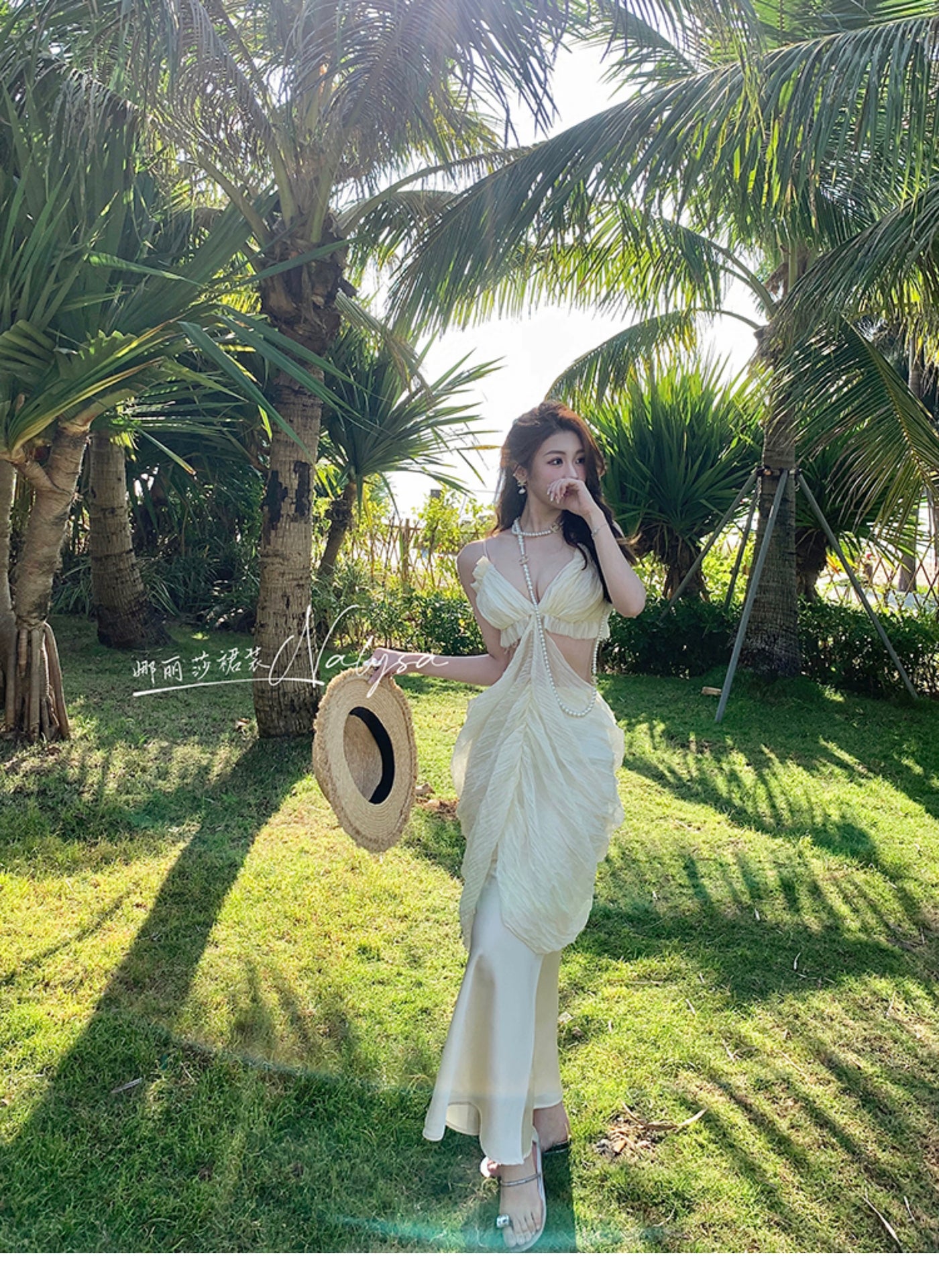 Elegant Ladies Seaside Holiday Midriff Outfit Dress Dress