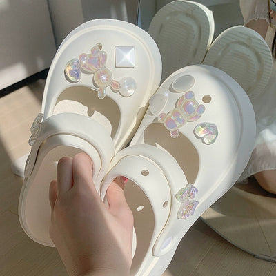 Thin Strip Sweet Rhinestone Mary Jane Sandals Fairy Style Fashion Summer Outwear Holiday Sandals Hole Shoes