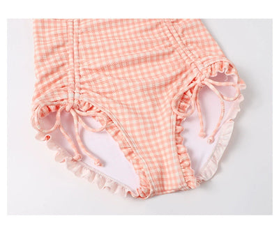 Sanya Swimsuit Women's Sweet Plaid Drawstring Sling Small Chest Push up One-Piece Triangle Hot Spring Vacation Swimsuit Women's
