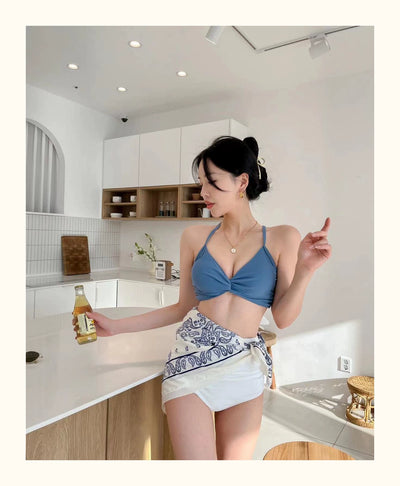 South korea New Swimsuit Women Sexy High Waist Retro Pure Desire Ventilation Network Red Split Bikinis Hot Spring Vacation Swimsuit