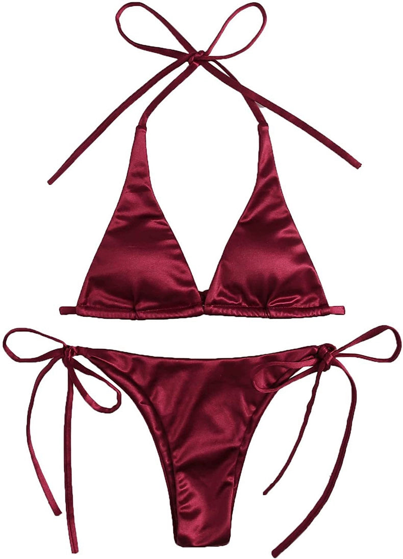 Fashion Sexy Bikini Sexy Golden Three-Point Bikini Shoelace Separates Hot Spring Beach Vacation Swimsuit Women