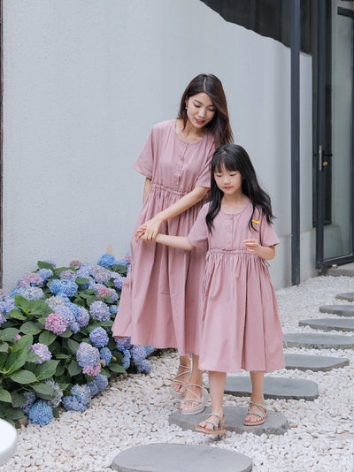 Yijiang/2025 Summer Clothing New Arrival Original Mother-Daughter Matching Outfit/Japanese Style Pink Vacation Style Parent-Child Clothing Pure Cotton Dress Thin