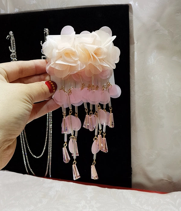 Long European and American Exaggerated Tassel Thin-Looking Earrings Flowers