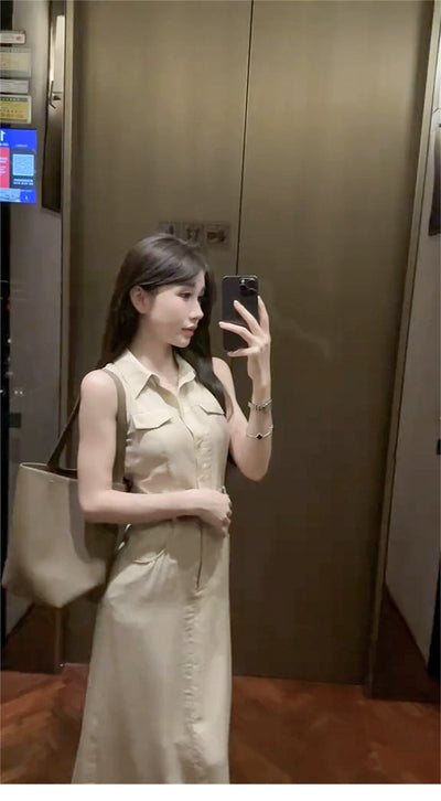 Women's French Waist Summer Dress Sleeveless Shirt